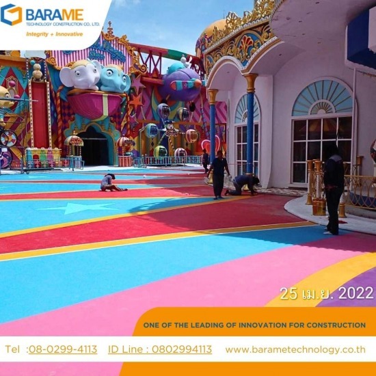 งานพื้นตกแต่งสวยงาม Car Park Decorative - บริษัท บารมี เทคโนโลยี คอนสตรัคชั่น จำกัด - งานพื้นตกแต่งสวยงาม Car Park Decorative  งานตกแต่งพื้นด้วยสีสันและลวดลาย  พื้นผิวสั่งทำพิเศษ 